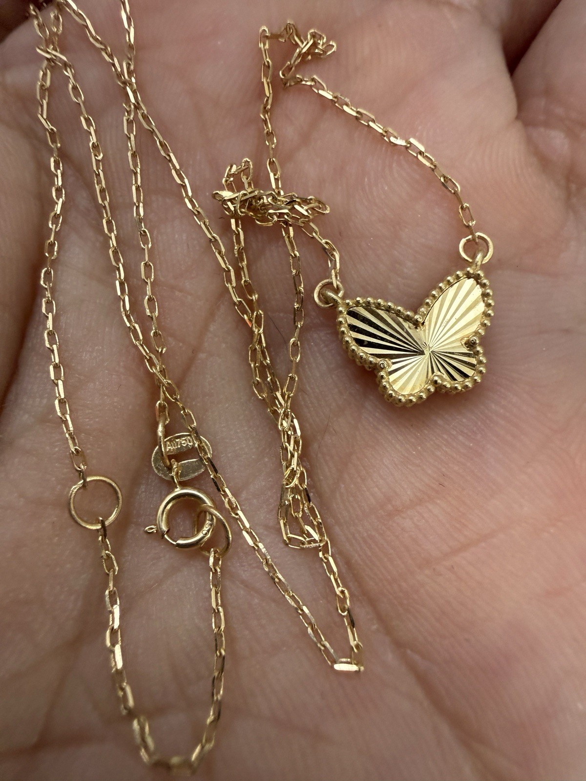 🔥New 18kButterf Necklace AttachedChain Real Gold Not Platd S16 Gift Cute Diacut