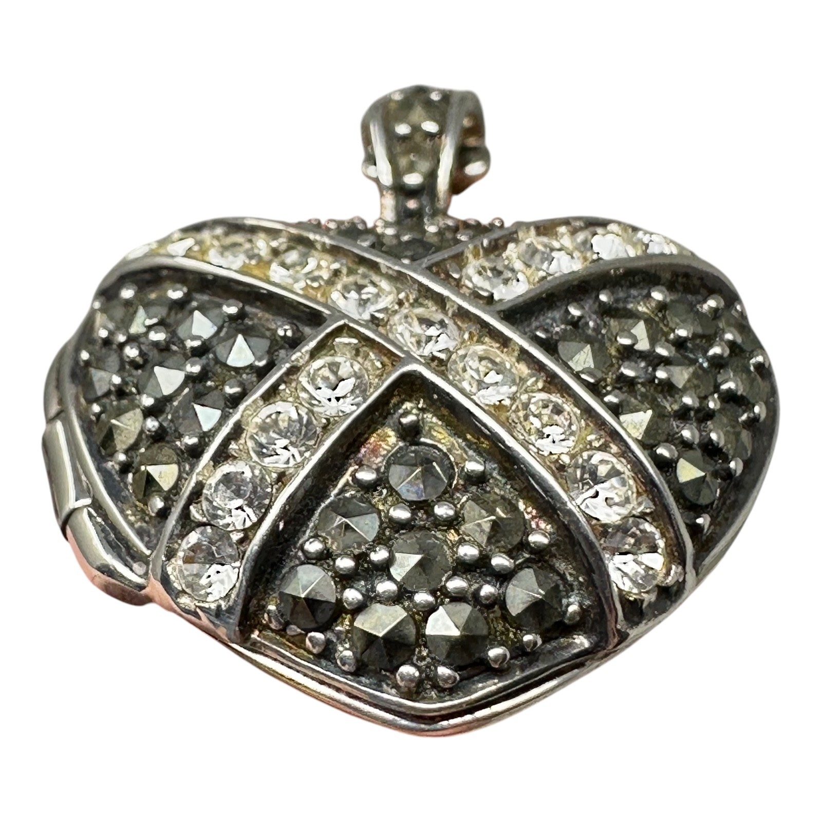 925 Marcasite Heart Enhancer Locket Sterling Silver CZ Pendant Thailand 8.48 g
