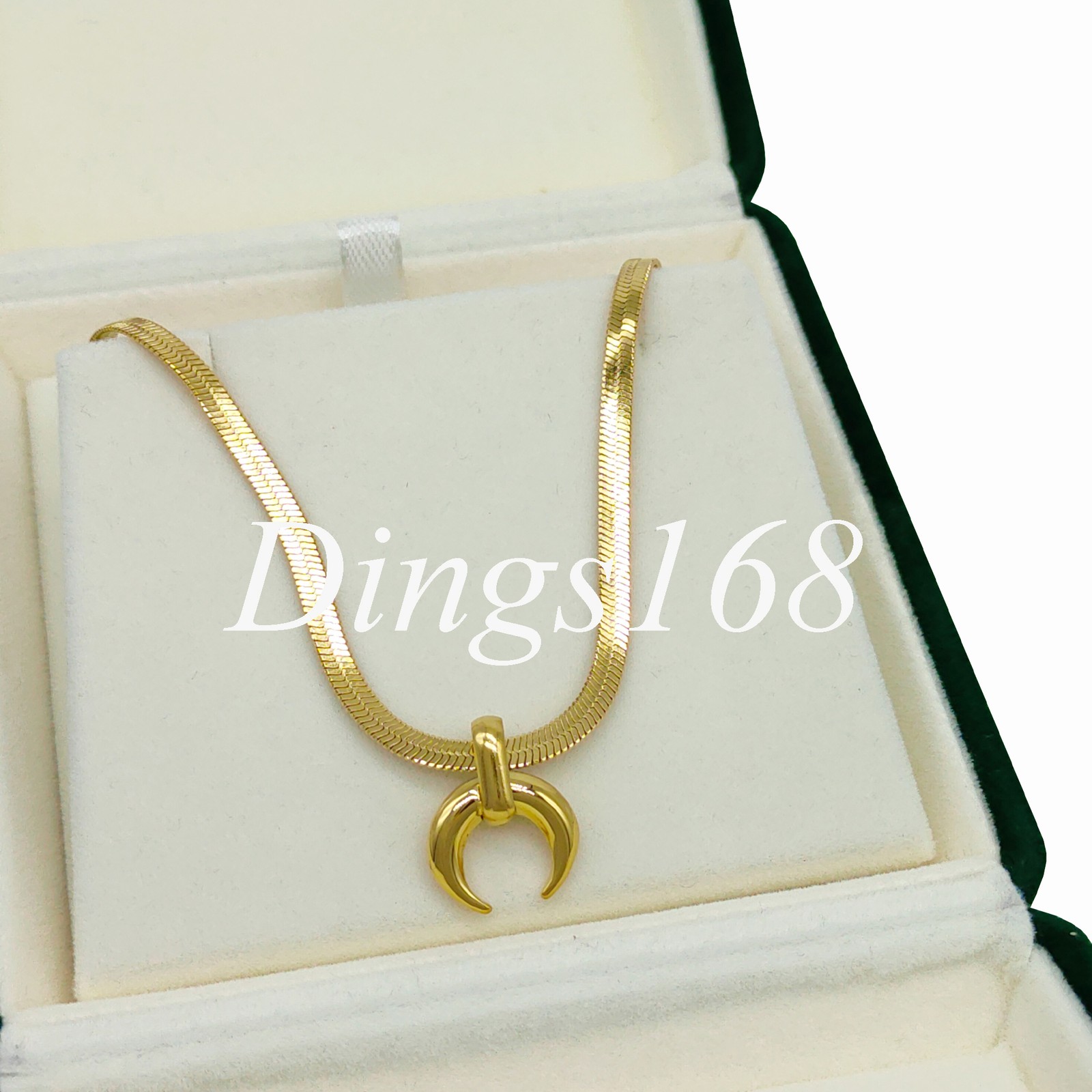 Women’s 18K Yellow Gold Filled Designer Inspired 3x11mm Moon 15+2.4inch Necklace