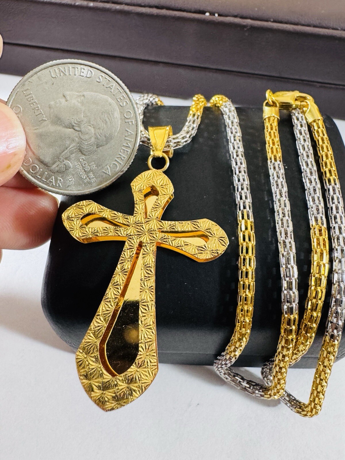 22C 22K 916 Fine Real Gold 21.5”/22” Long Cross Necklace 14.8g 3mm Mens-Womens