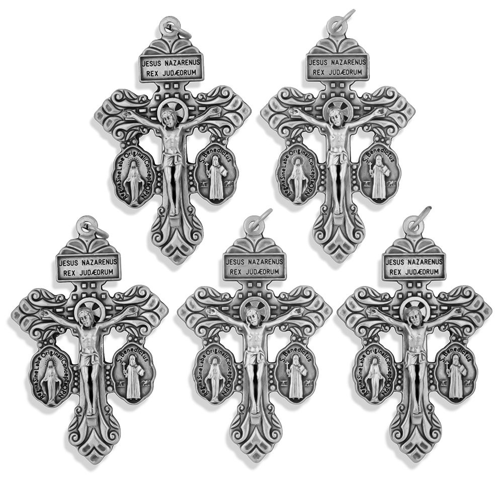Venerare Deluxe Catholic Pardon Cross Pack of 5 Silver