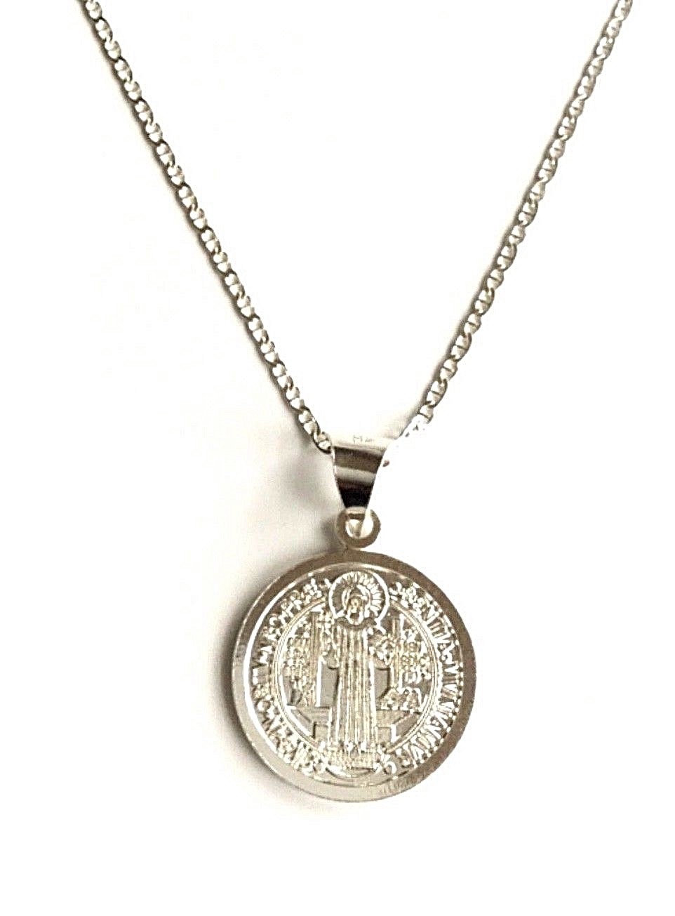 Solid 925 Sterling Silver 20mm Saint Benedict San Benito Pendant Necklace 22″ #2