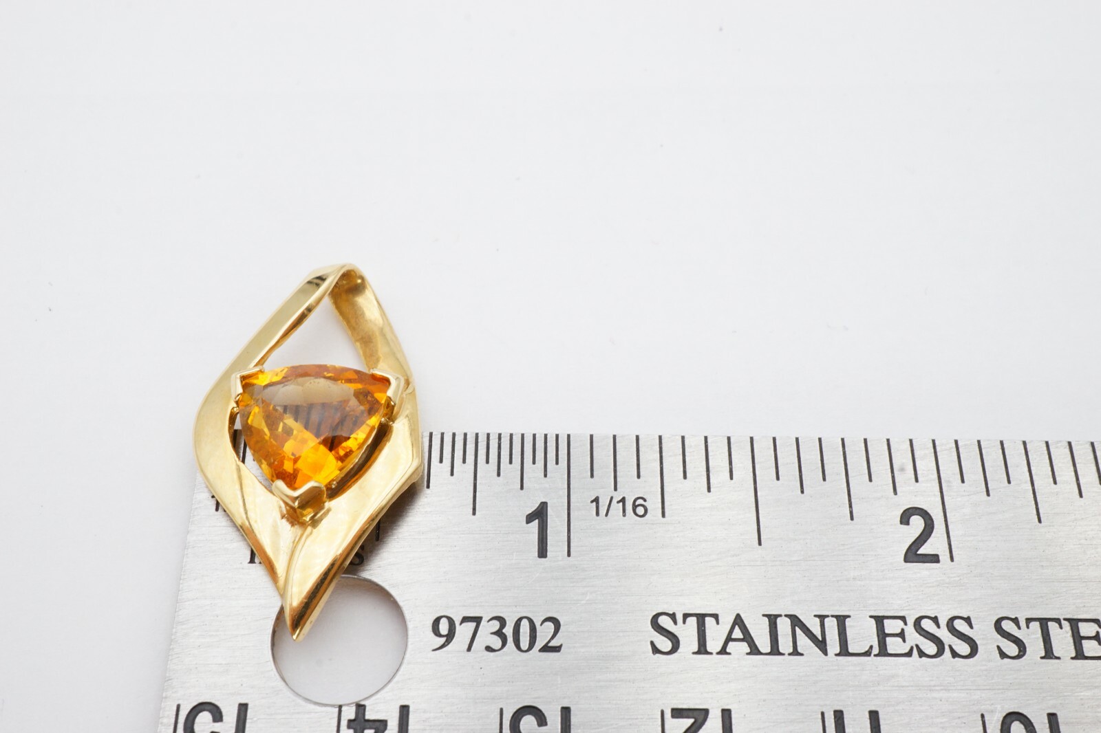 14k Yellow Gold 3 Carat Trillion Cut Citrine Omega Enhancer Pendant