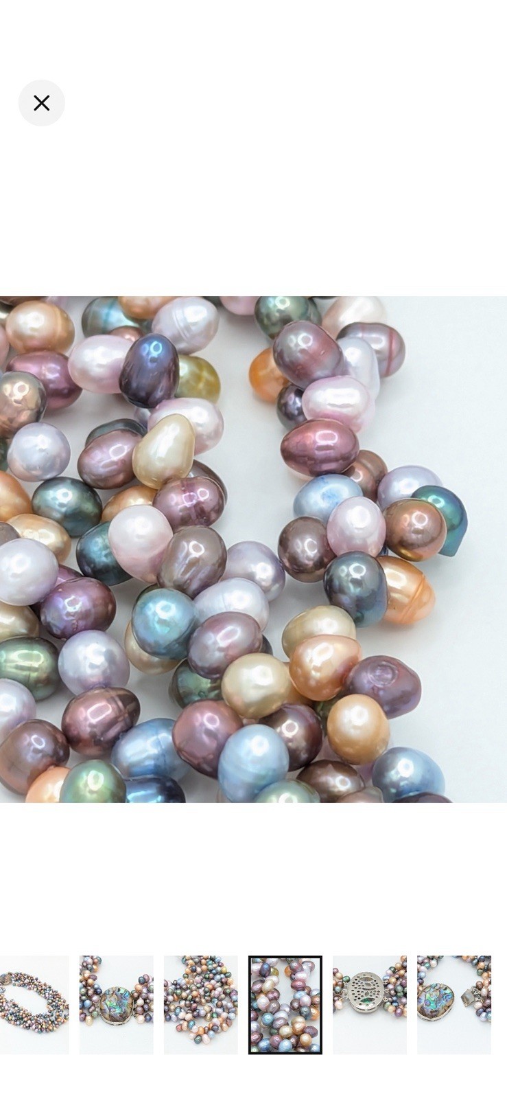 Unbranded Pastel Cultured Pearl Triple Strand Necklace With Abalone Clasp 17″
