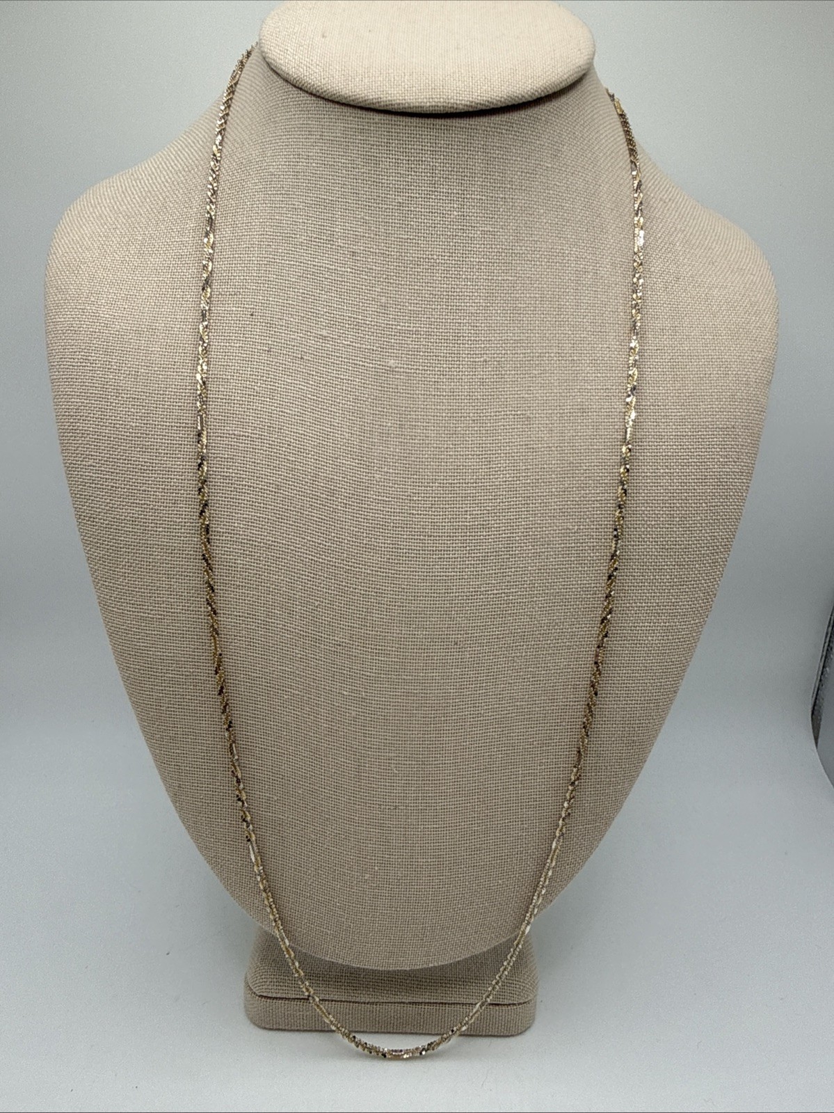 KA 1772 Italy Sterling Silver 2mm Two Tone Twisted Sparkle Chain Necklace 28”