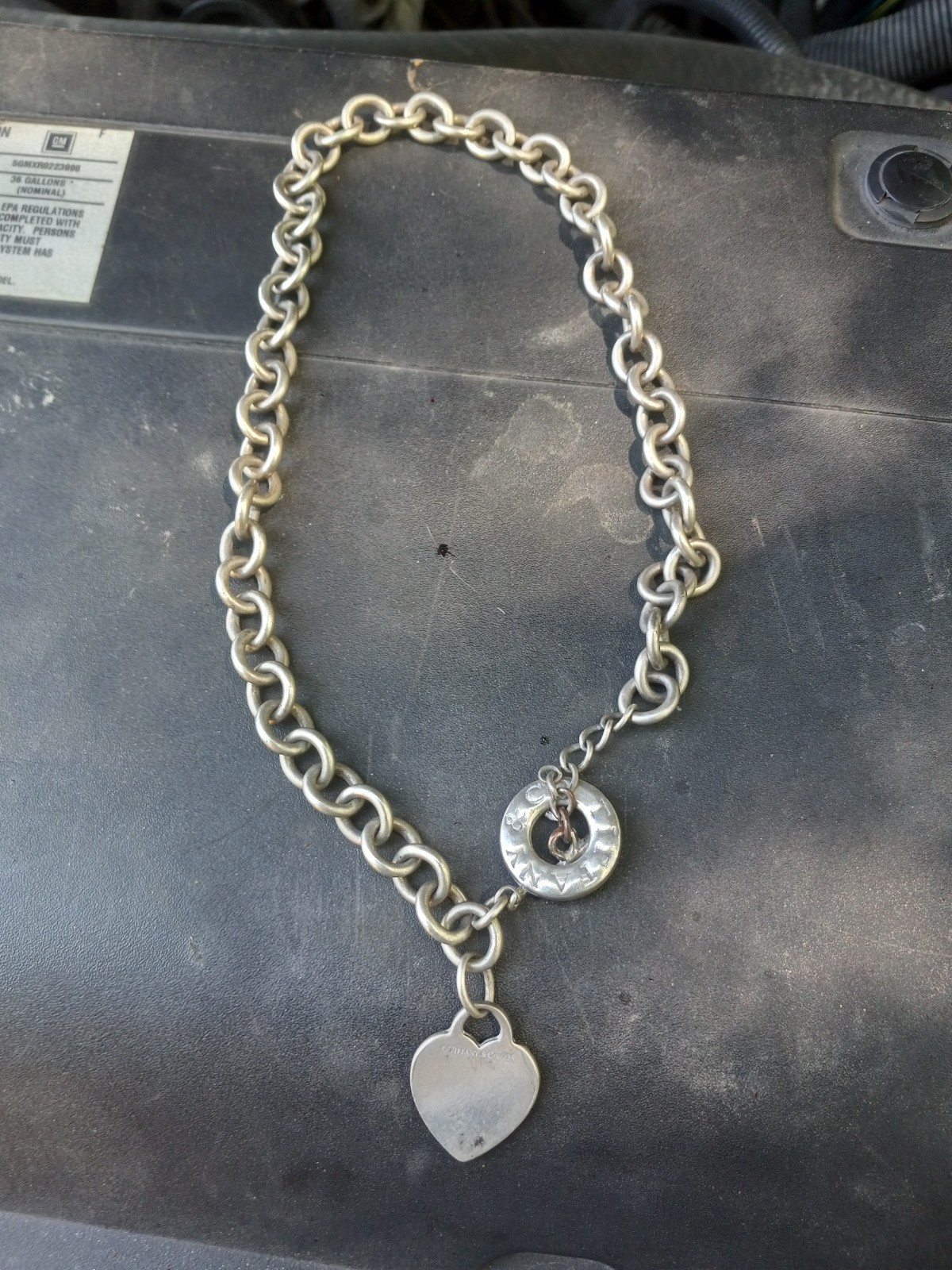 Tiffany & Co. Heart Tag Toggle Chain link Necklace in .925 sterling silver.