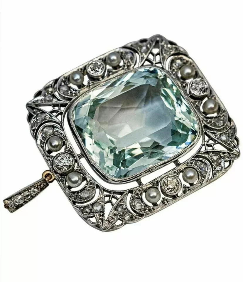 3.50Ct Cushion Cut Aquamarine Halo Pendant 14K White Gold Finish