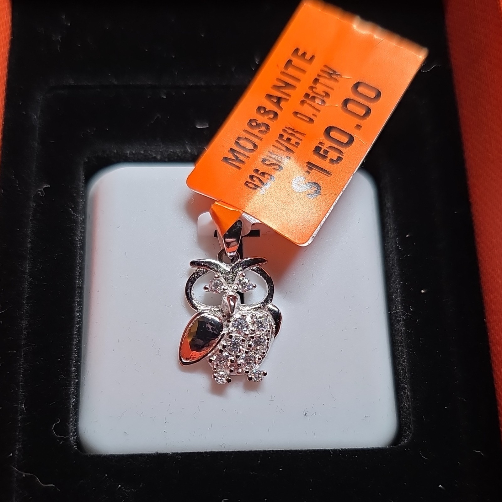 Moissanite Owl Pendant 0.75ctw White Stone in Silver 925 Sterling Silver Jewelry