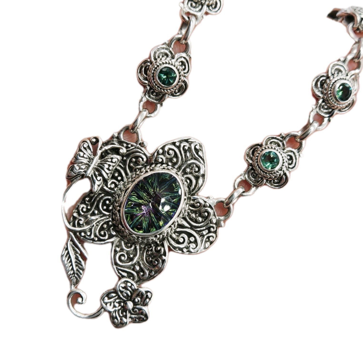 Sarda Wildflower Necklace Mystic Quartz Topaz Bali Sterling Silver 925 Flower