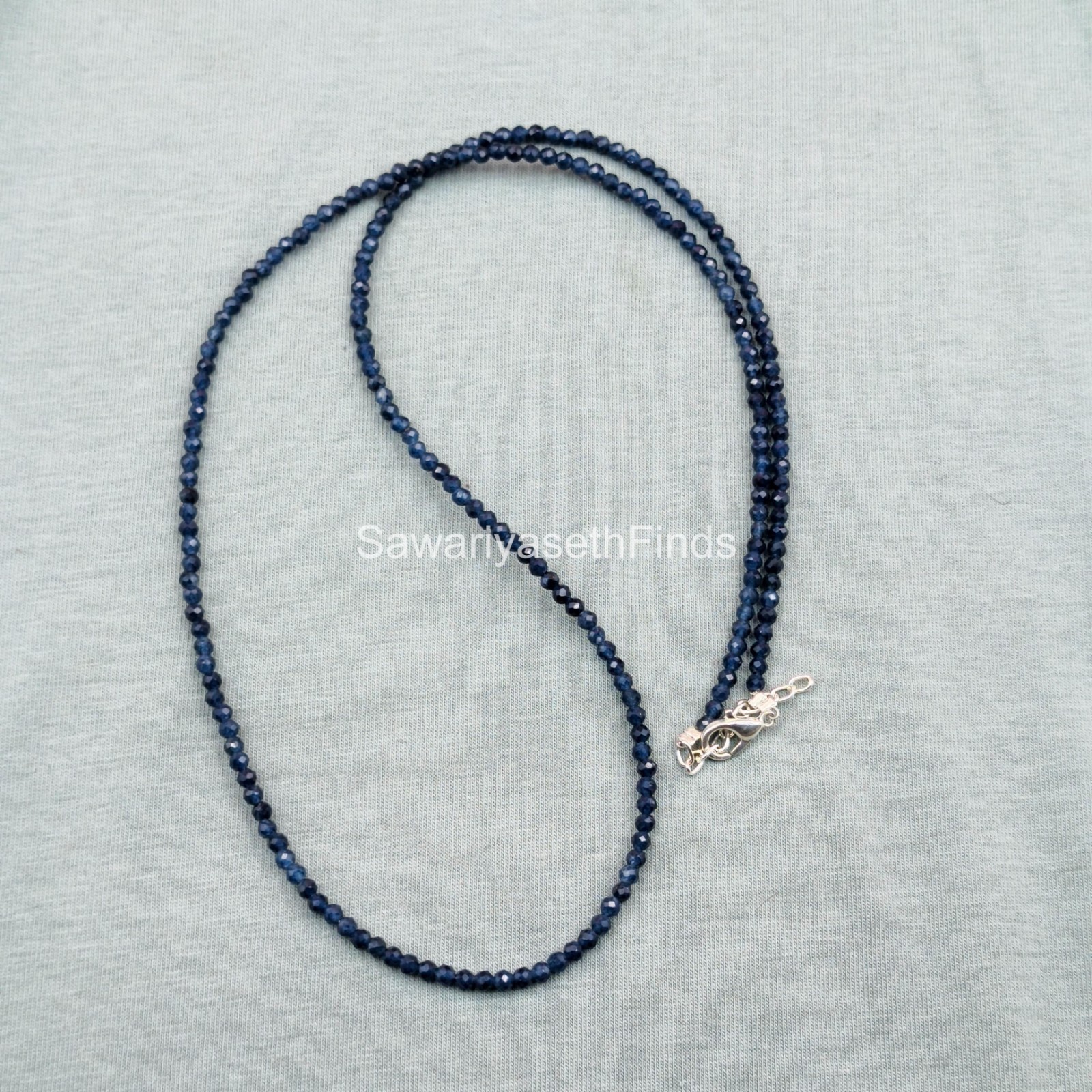 Handmade Blue Sapphire Micro Faceted Bead Necklace, Minimalist Gemstone Jewelry