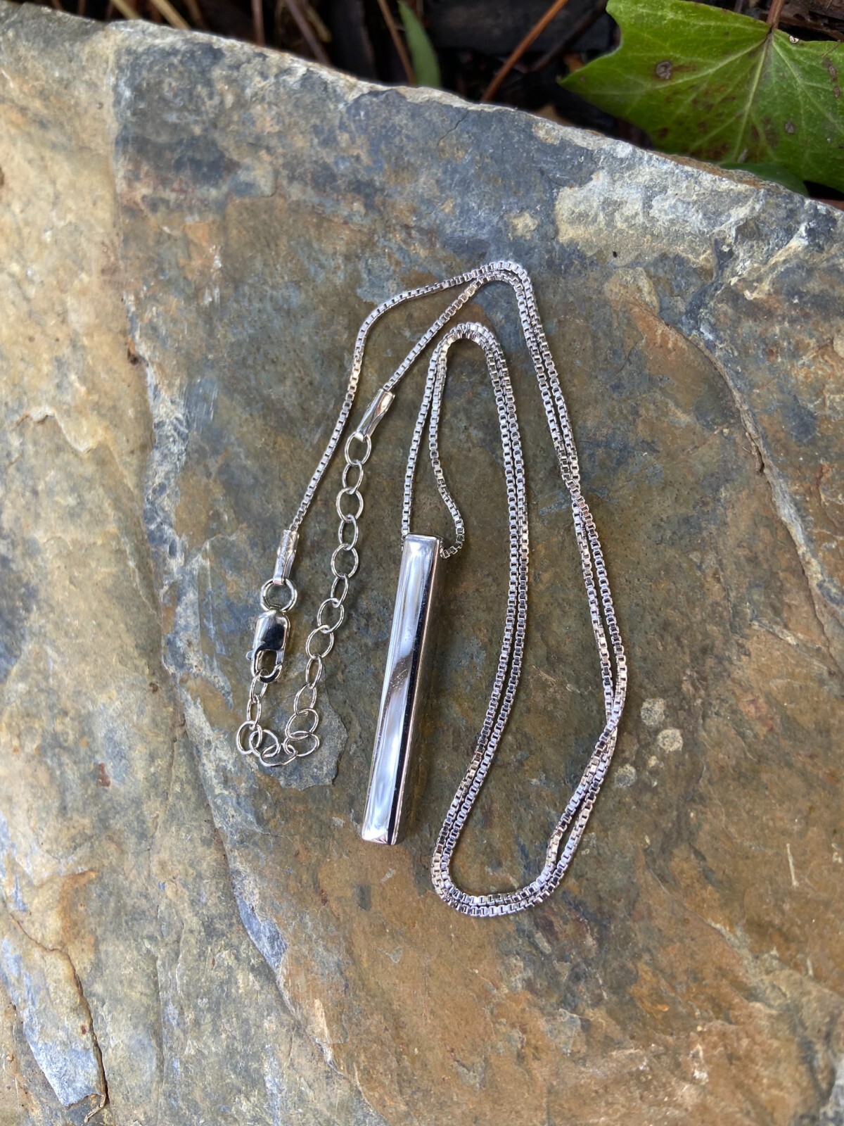 925 Sterling Silver Drop Down Bar Necklace 3D Vertical Rhodium 18″ Adjustable