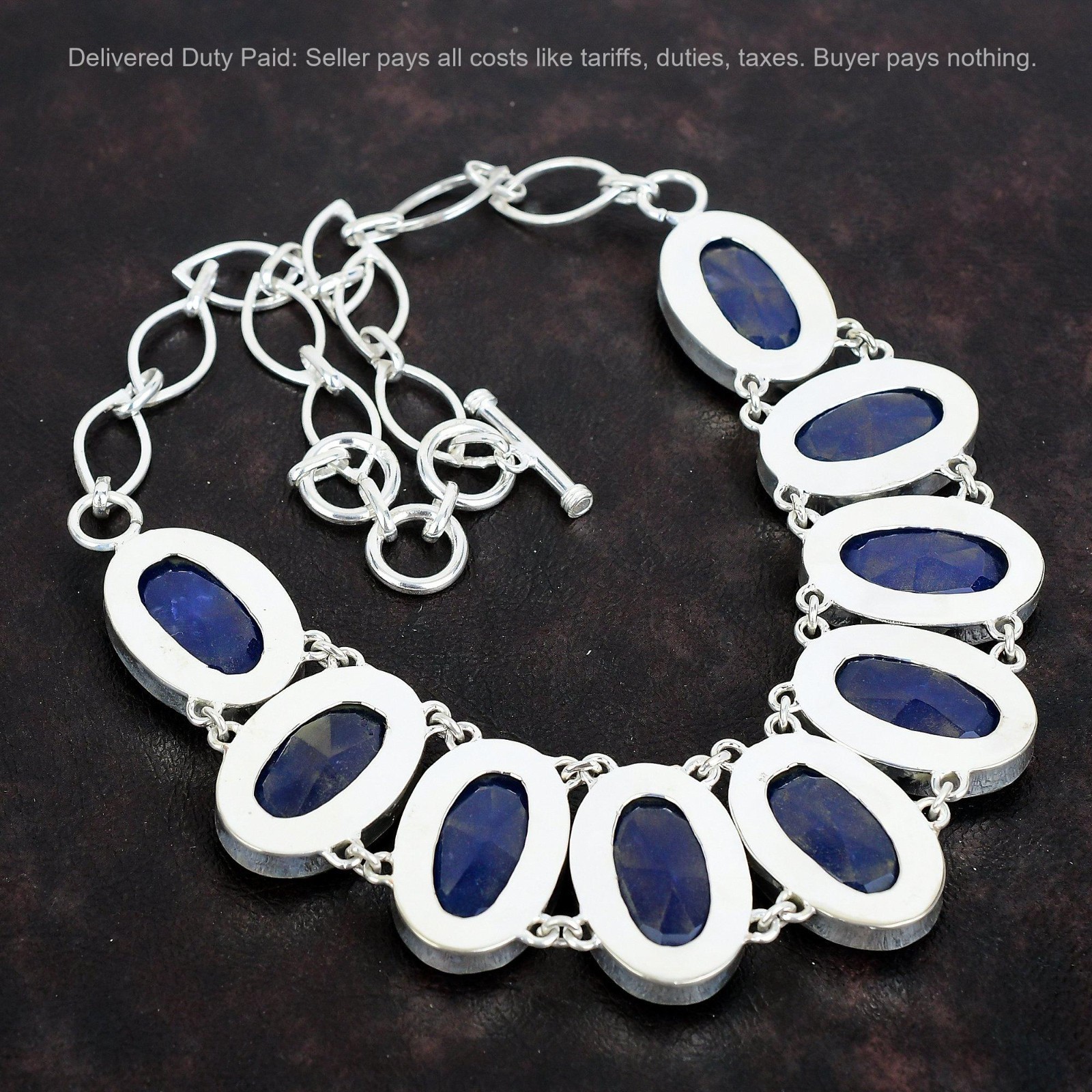 Blue Saphire Gemstone Anniversary Bezel New Chain Boho Necklace Sterling Silver
