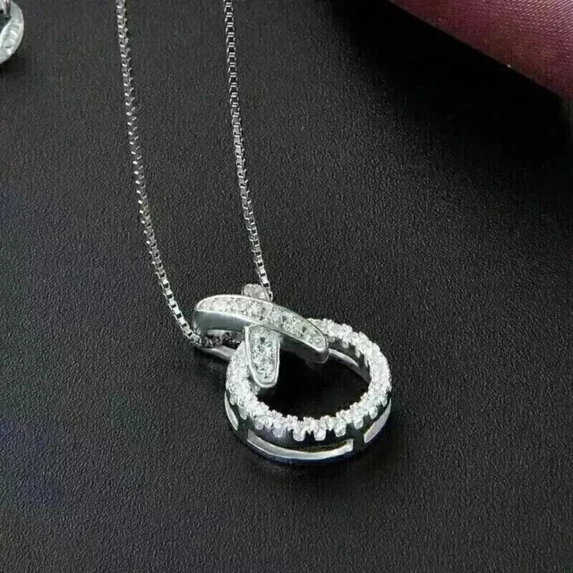 2Ct Round-Cut Real Moissanite 14K White Gold Plated Women’s XO Beauty Pendant