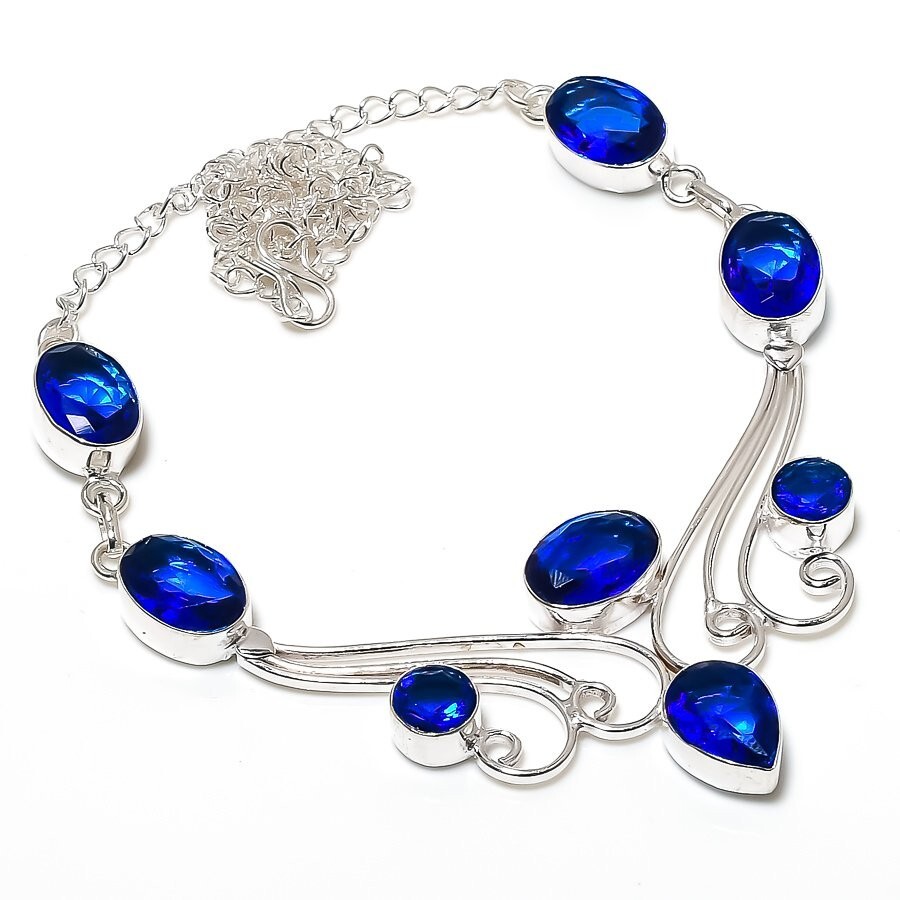 Blue Tanzanite Gemstone Handmade 925 Sterling silver Jewelry Necklace Size 18″