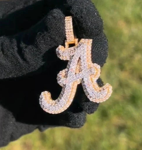 2Ct Round Cut Real Moissanite Initial Letter A Pendant 14K Rose Gold Plated