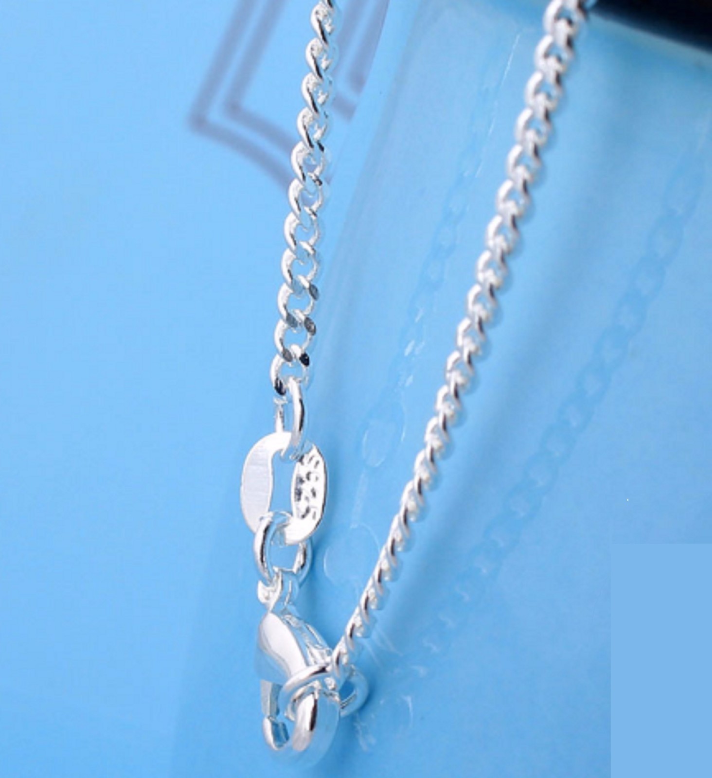 2mm Silver Link Grinding chain necklace Sterling pendant curb 925 16-40″ Cr2FS