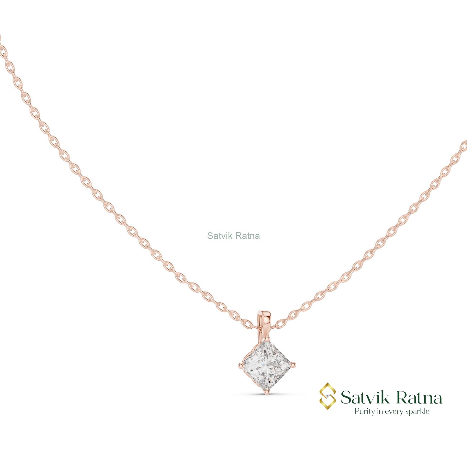 1 CT PRINCESS lab grown diamond trendy for prong male/female pendent 14k gold