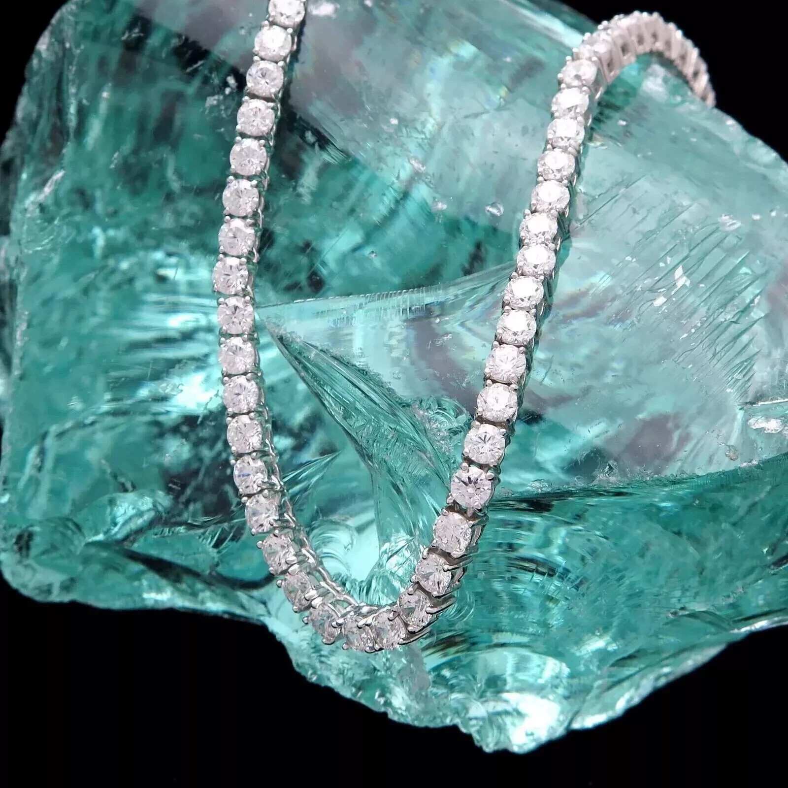 Round Cut Lab-Created Diamond Tennis Necklace 14K White Gold Plated Silver