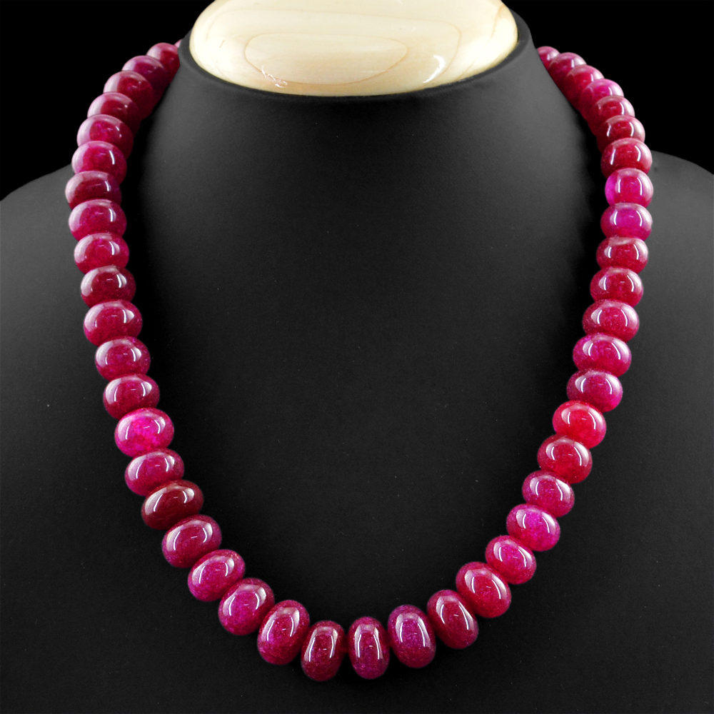BEAUTIFUL 459.00 CTS EARTH MINED RICH RED RUBY HAND MADE ROUND BEADS NECKLACE