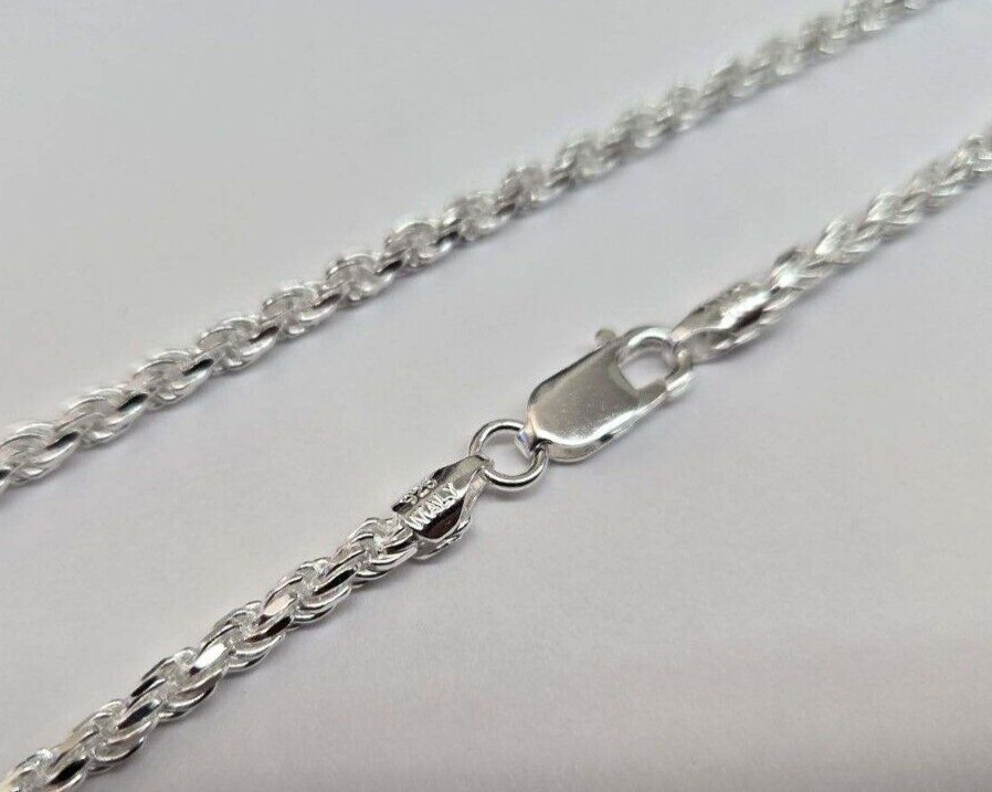 4mm Sterling Silver D/C Rope Chain Necklaces Bracelets Handmade Italy 7 to 30 in