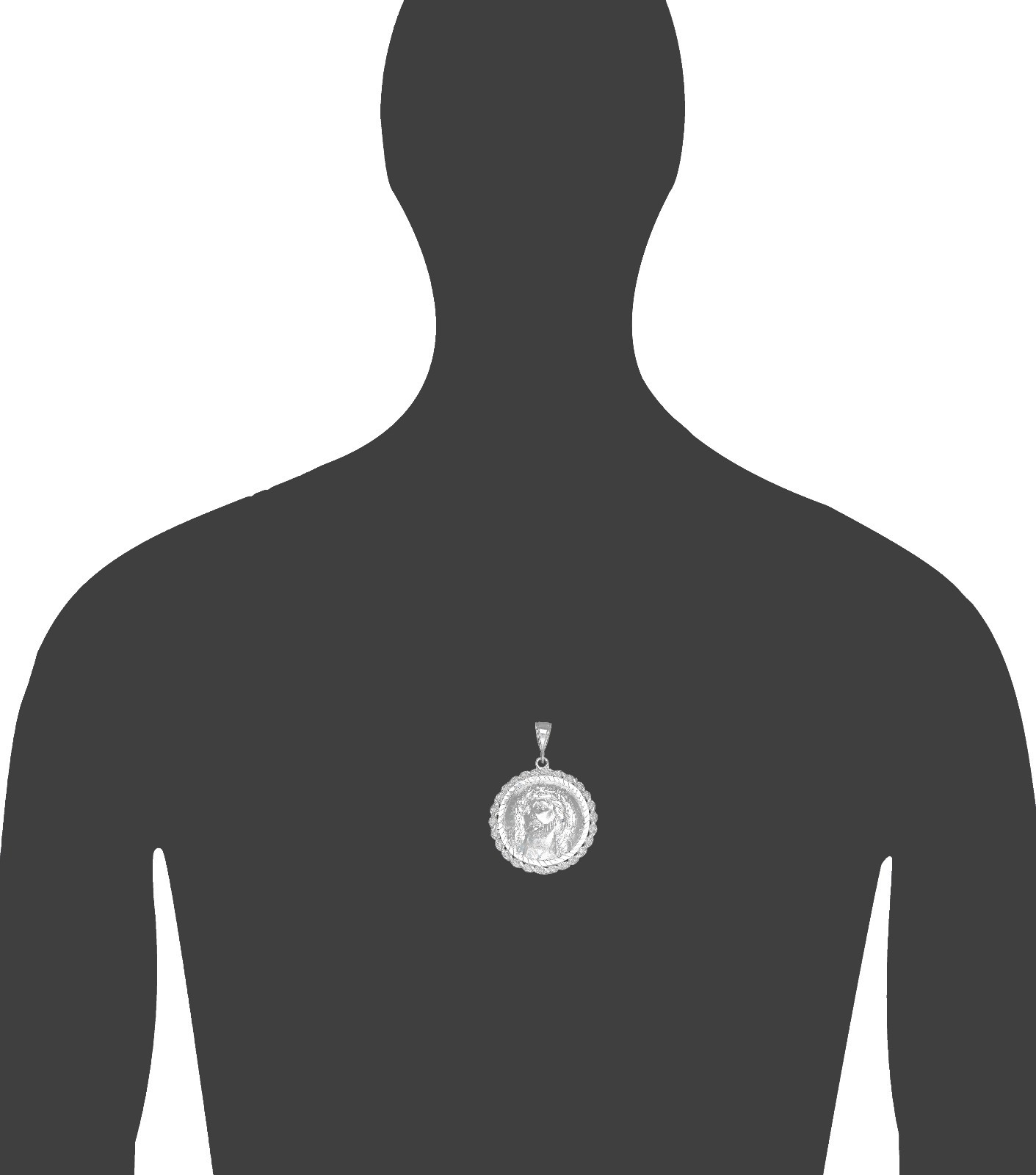 Sterling Silver Jesus Medallion Charm Pendant Necklace Diamond Cut Finish
