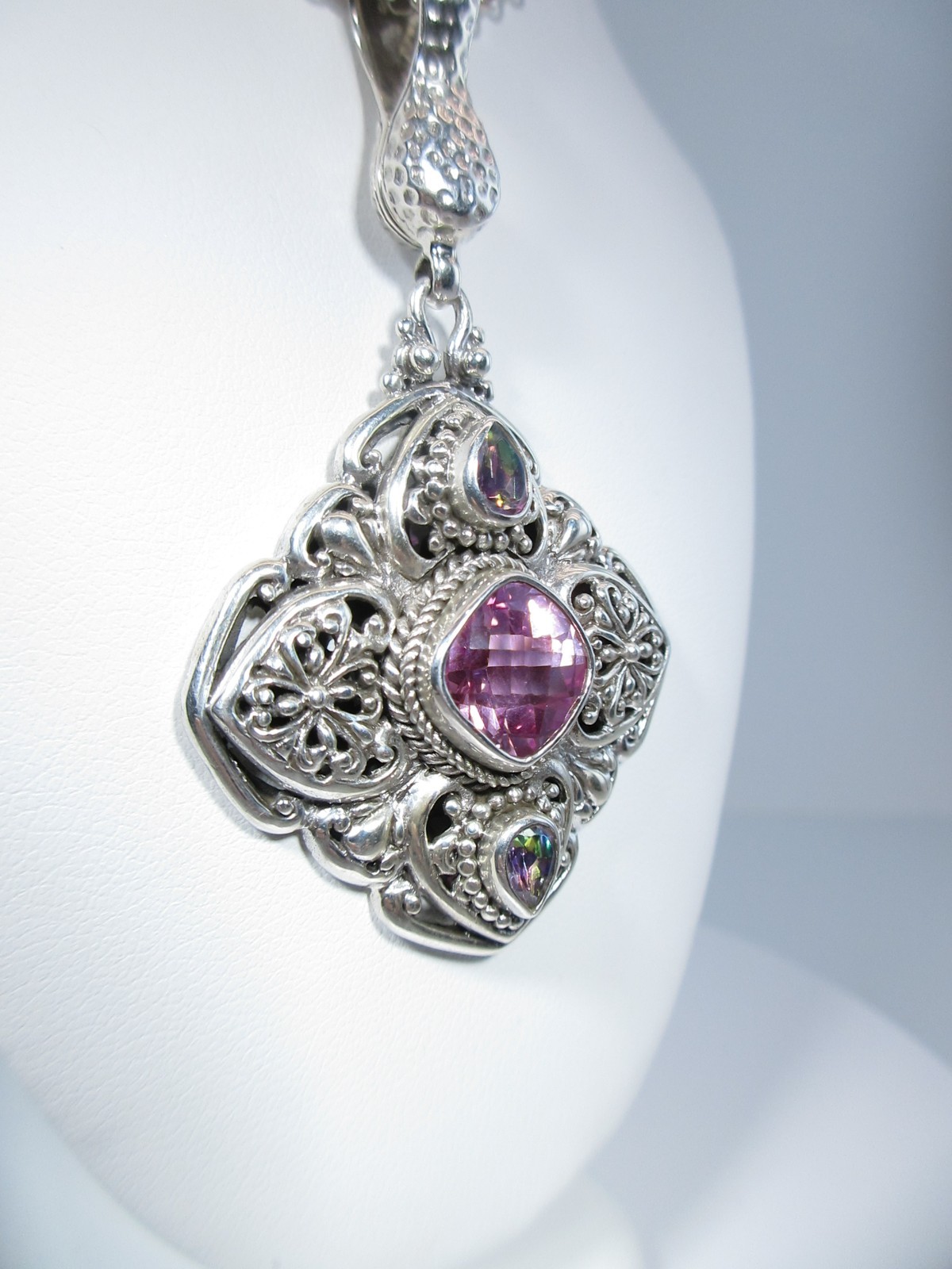 Sarda Sterling Silver & Pink Lab Created Sapphire Enhancer Bail Pendant