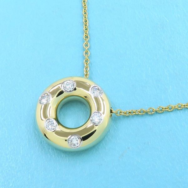 Tiffany & Co. Dots Circle Diamond Pendant K18 Yellow Gold 40cm 16”