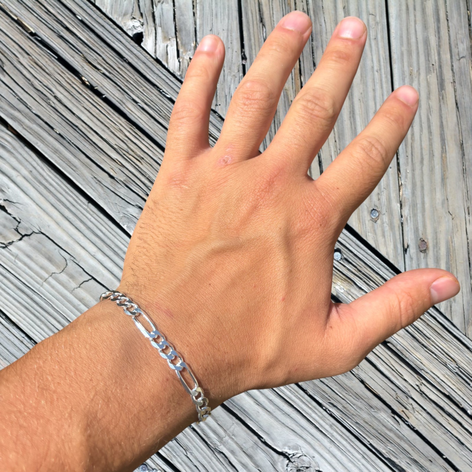 6mm Figaro Bracelet Link – Real Solid 925 Sterling Silver Or 14k Gold Vermeil