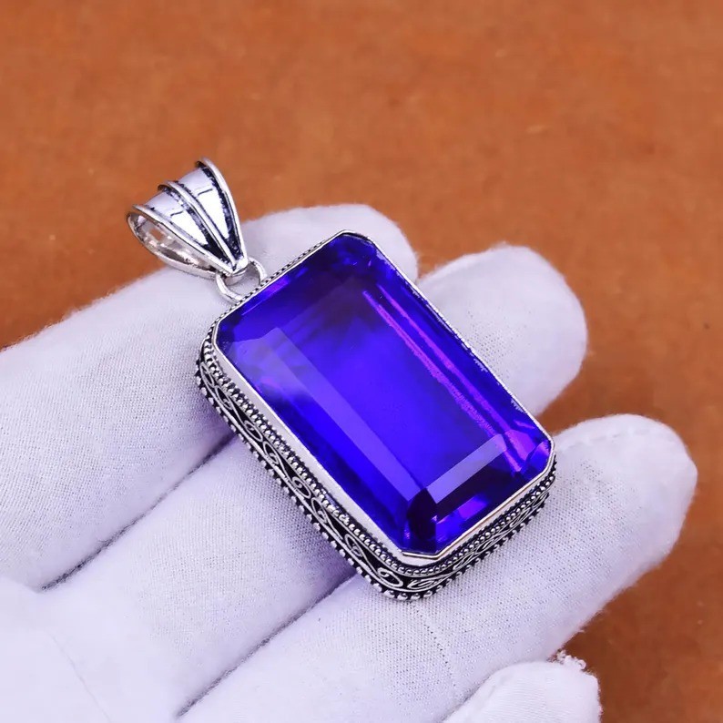 Purple Amethyst Gemstone Pendant 925 Sterling Silver Handmade Jewelry For Gift