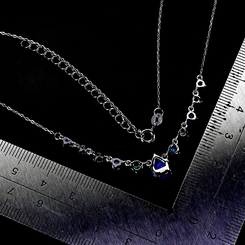 925 Sterling Silver Necklace Pear Blue Opal 8x6mm Fire Opal Gemstone Jewelry 15