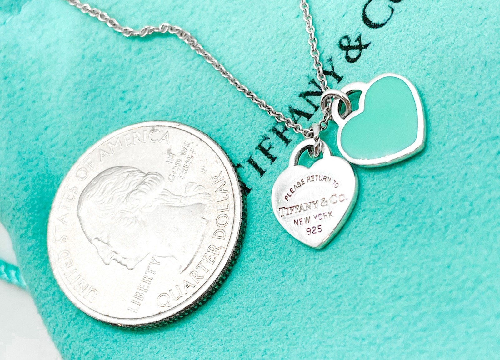 Tiffany & Co. Return to Tiffany Mini Blue Double Heart Pendant Necklace 16″