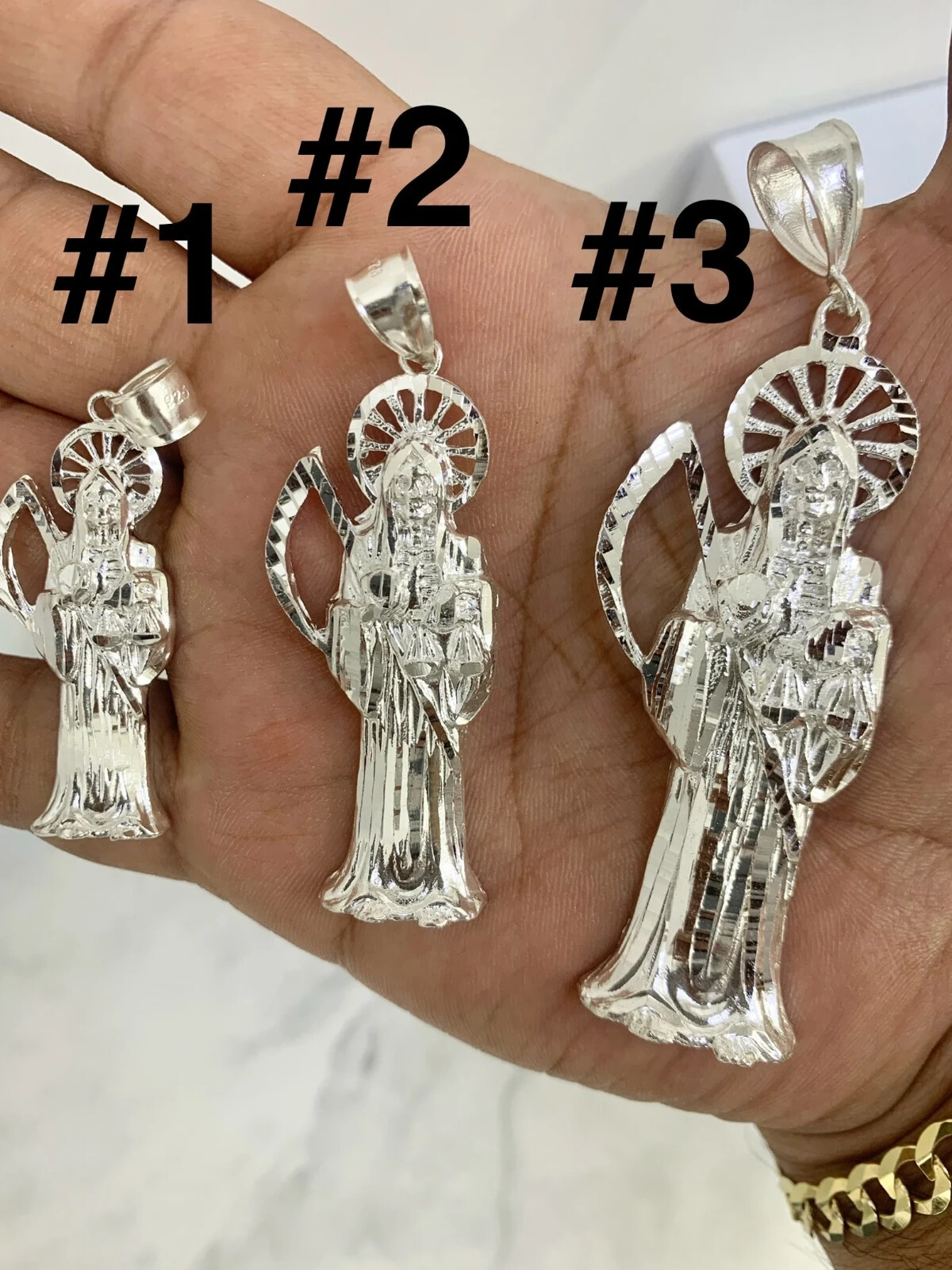 925 Sterling Silver Santa Muerte Solid Silver Medal Pendant Charm Grim Reaper