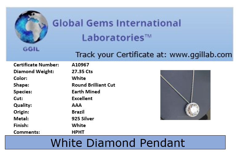 27.35 Ct Certified White Diamond Solitaire Pendant ! FREE Diamond studs!