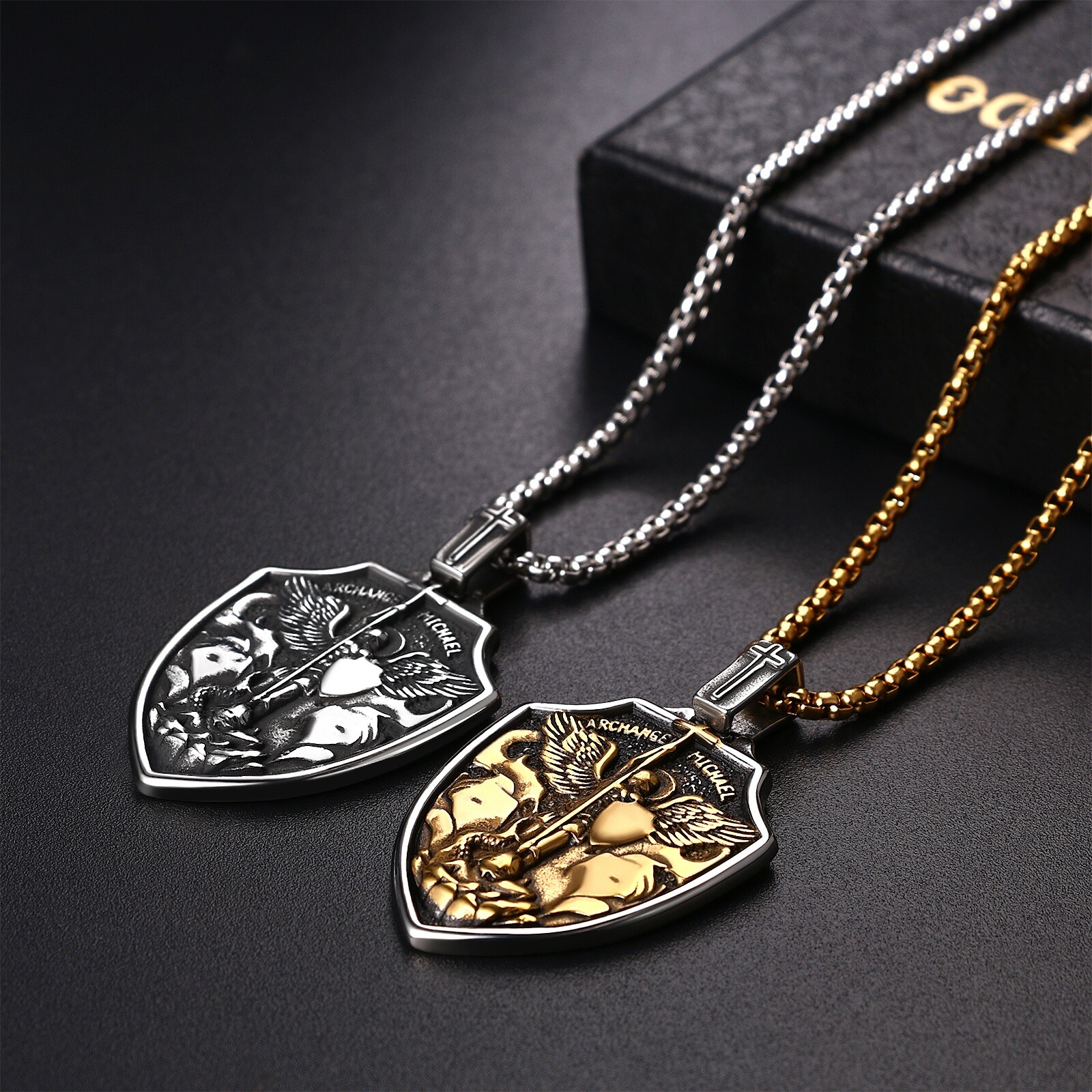 Men Stainless Steel Shield Archangel Saint Michael Medal St Jude Amulet Necklace