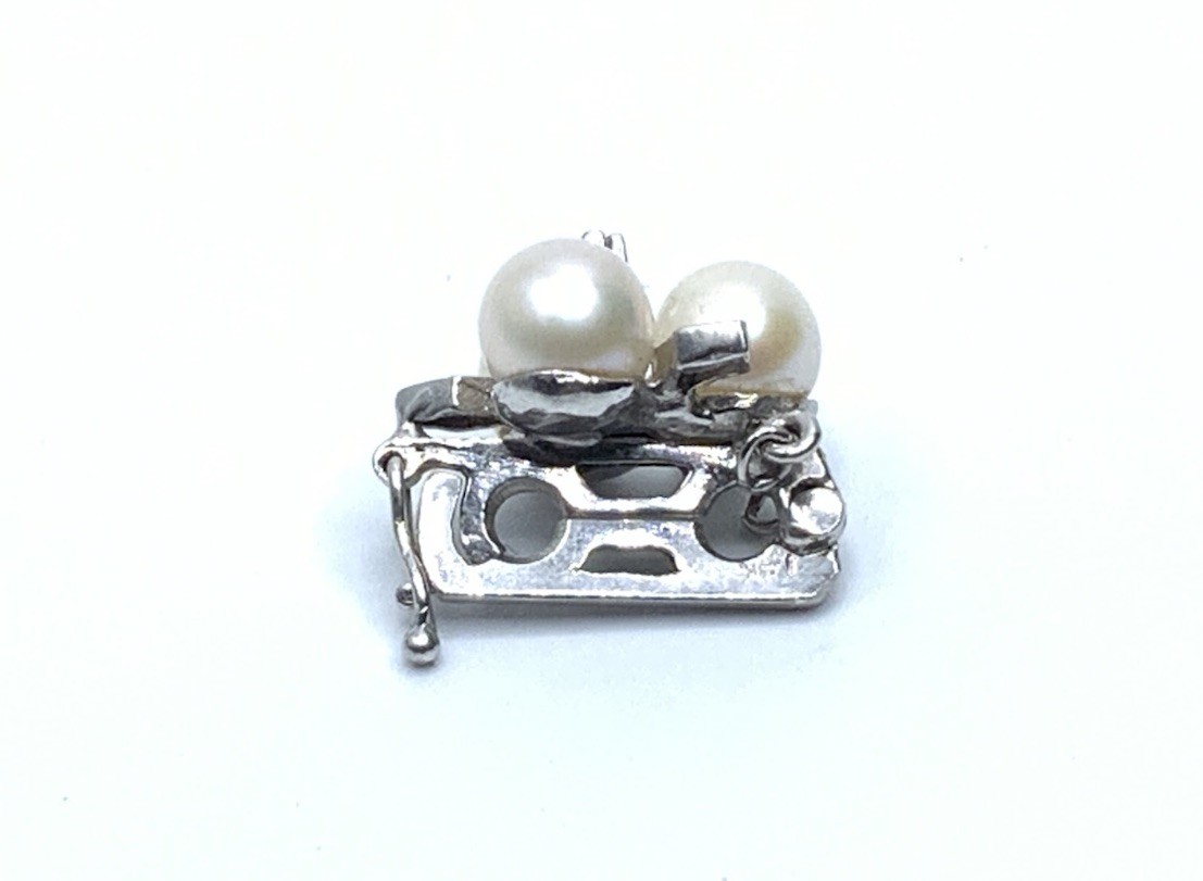 Vintage 14K White Gold Pearls & Diamond Accents Enhancer Pendant – 4.2g
