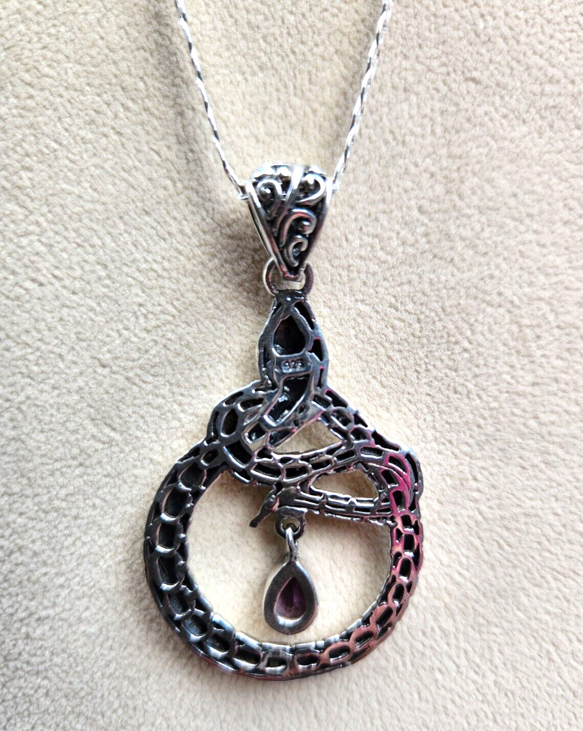 Bali Legacy Amethyst Snake Pendant in Sterling Silver 0.75 ctw 20 Inch 2mm Chain