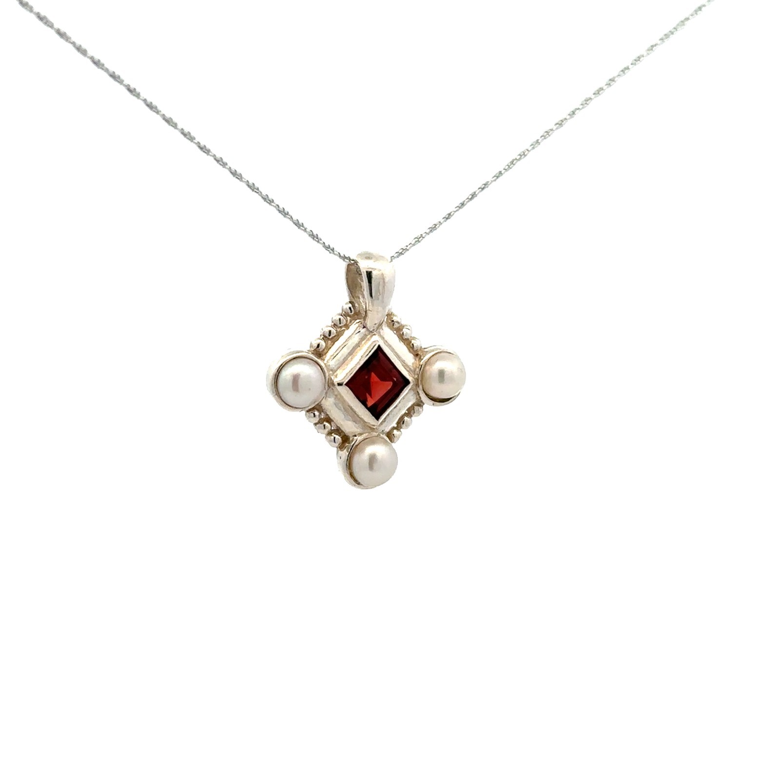Sterling Silver Garnet And Freshwater Pearl Pendant (7/8 x 7/8 Inch)
