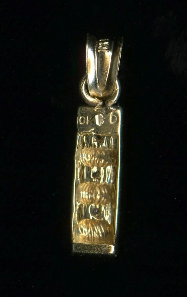 New 10K 20mm Solid Yellow Gold Round Natural Diamond 3 Stone Ribbed Pendant *JB