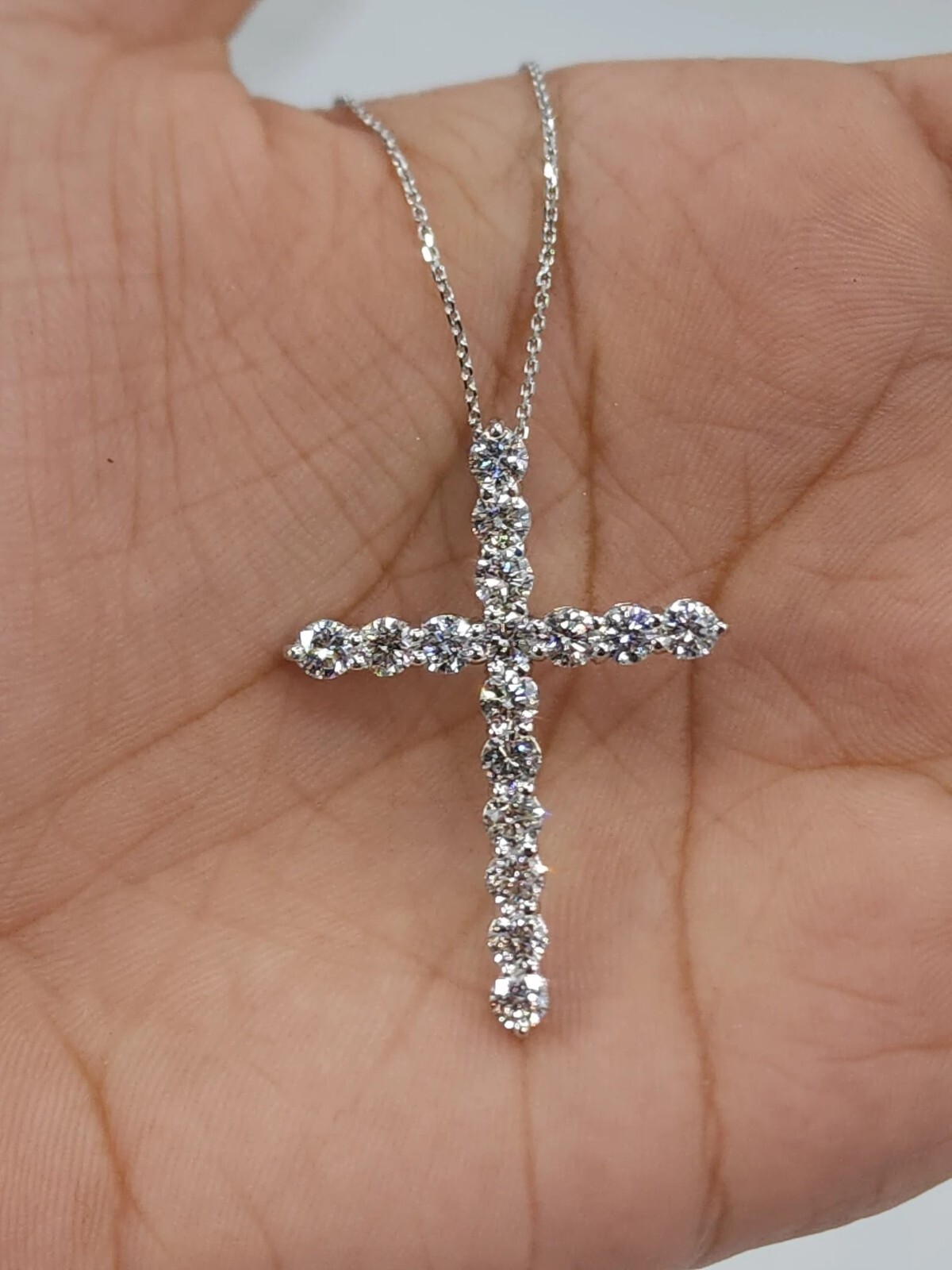 Certified 4 Ct Diamond Cross Pendant 14K White Gold Ovar Excellent Round Cut