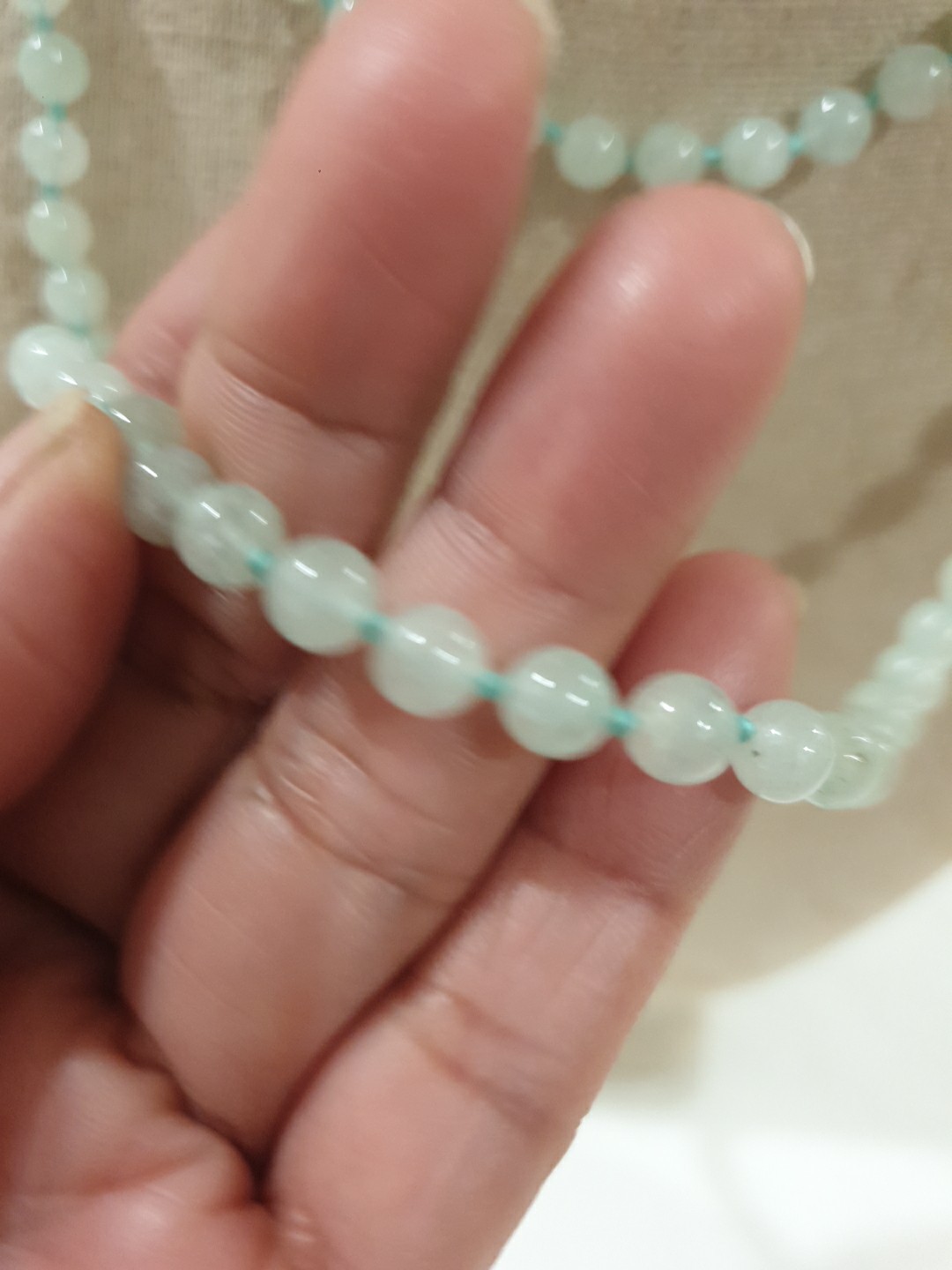 Vtg Hand Knotted Jade Necklace Jewelry Sea Green Beads & Dangling Earrings
