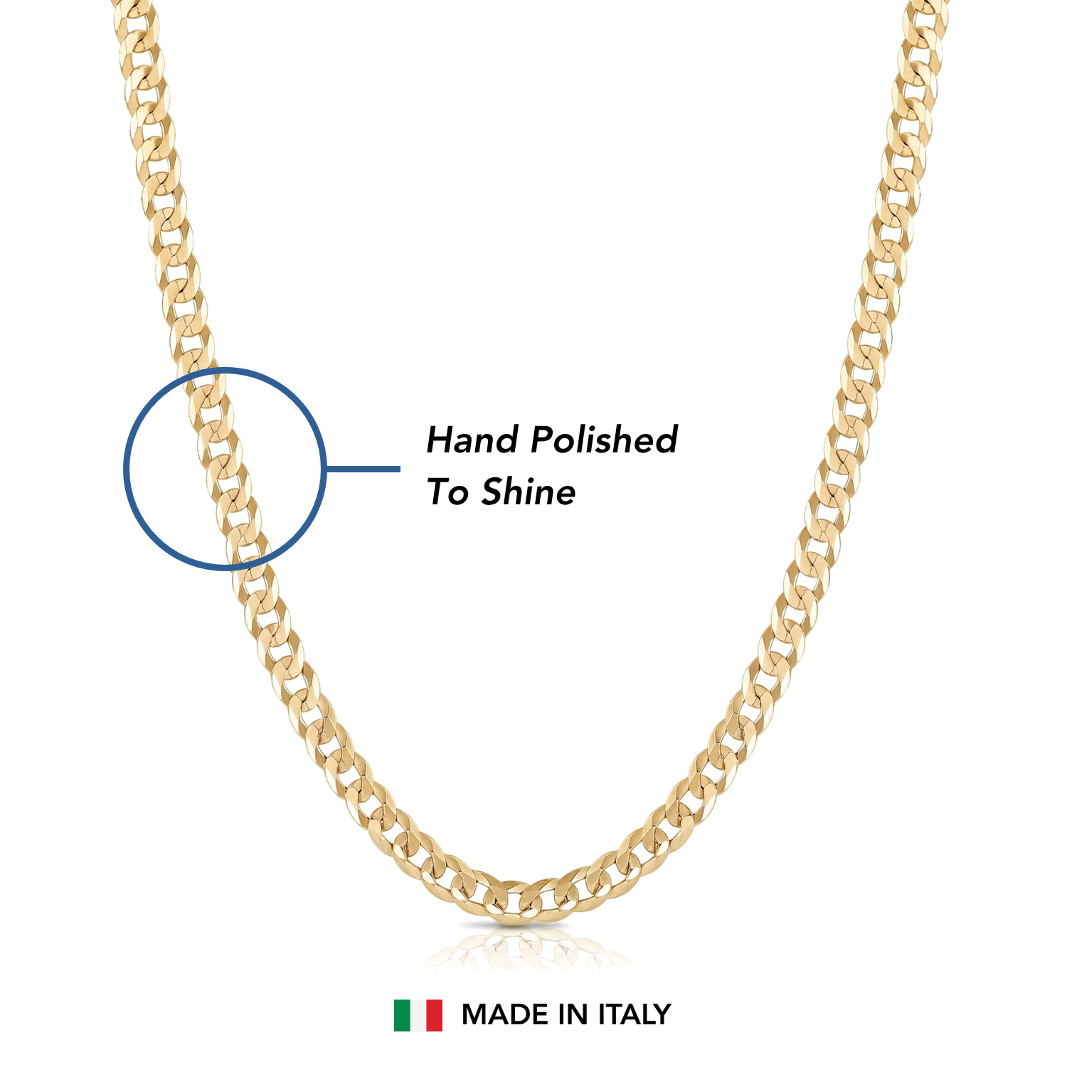 Gold 3mm-5mm Curb Link Chain Italian Necklace 16″-24″ Solid 925 Sterling Silver