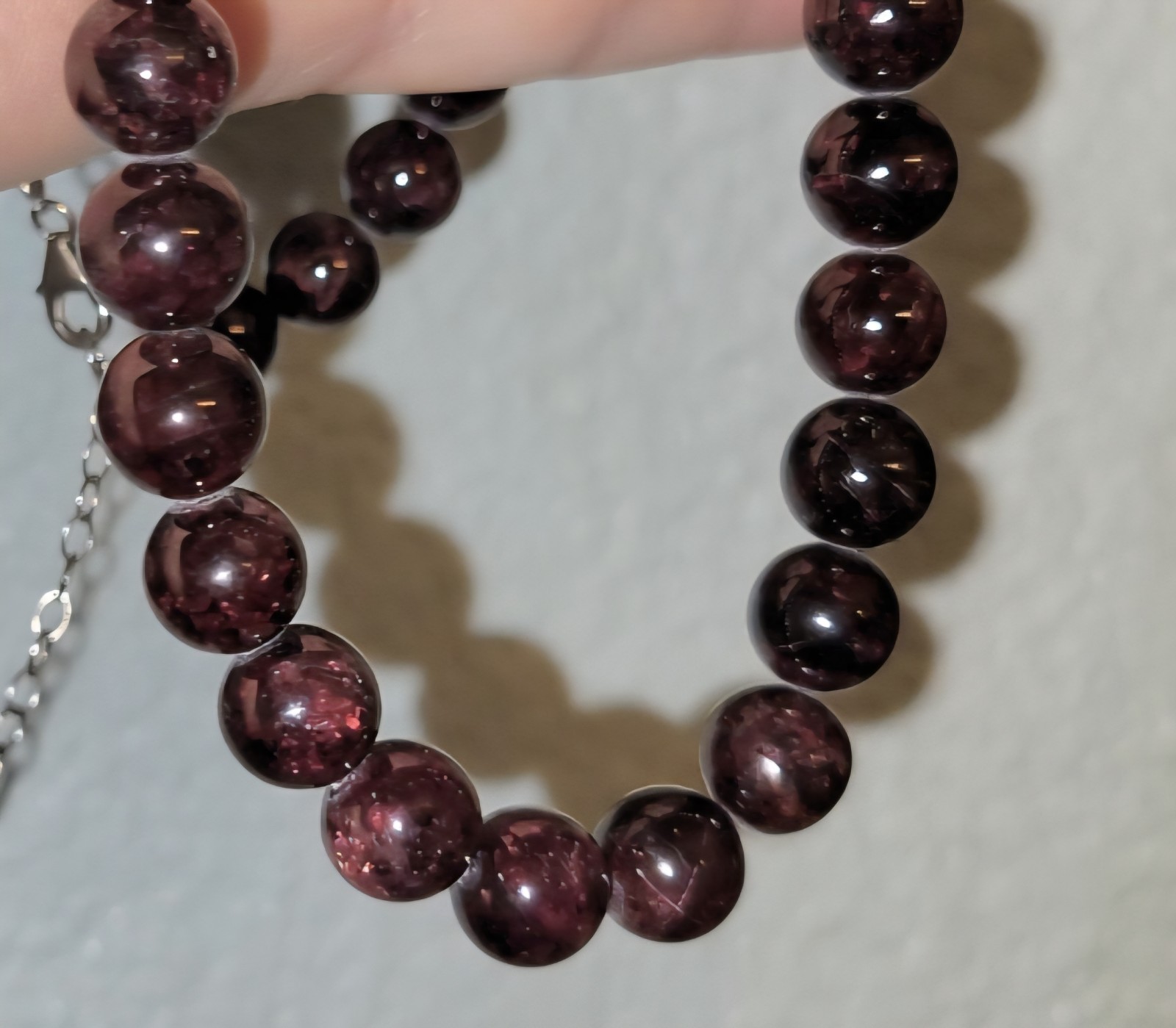 10 Mm 22″ Strand Wine Garnet Necklace 925 Silver
