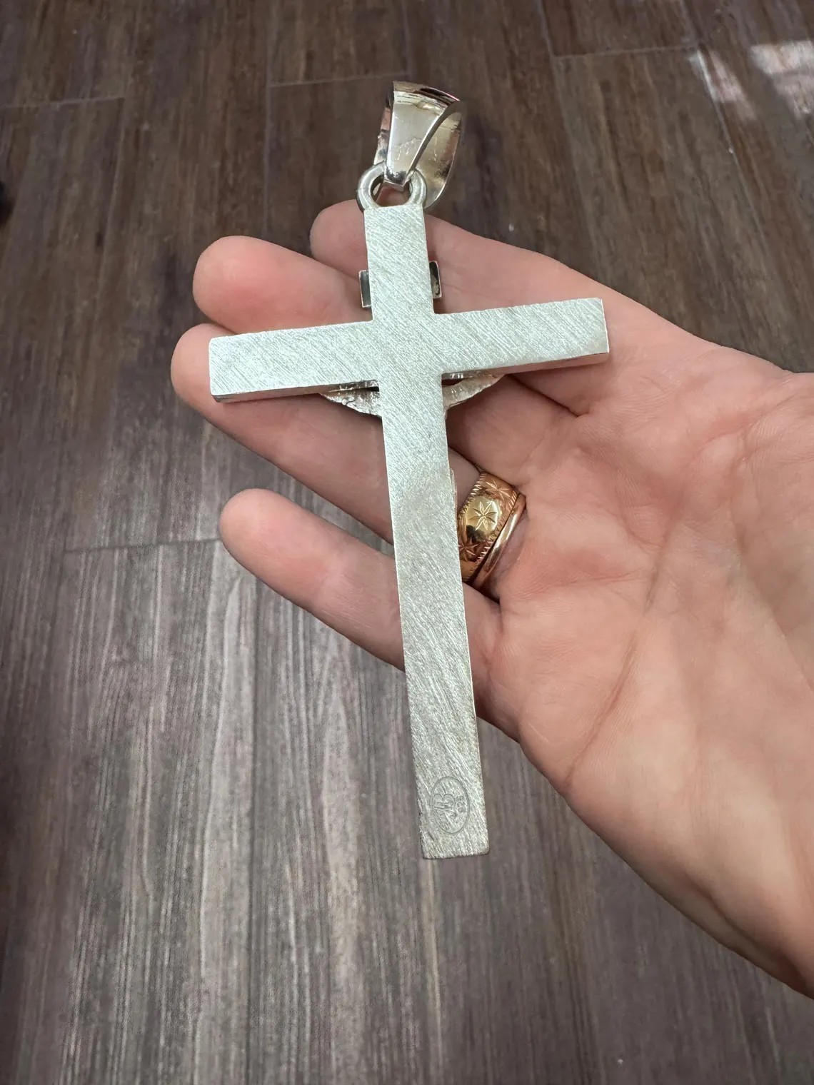 Large beveled 5″ heavy Cross Crucifix Jesus Christ Charm Pendant Silver .925