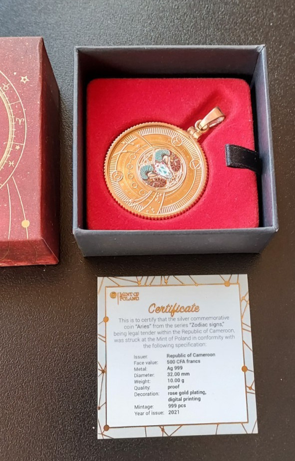 2021 Zodiac Silver Coin Pendant .999 Fine Silver | Rose Gold Bezel | COA 1 /999