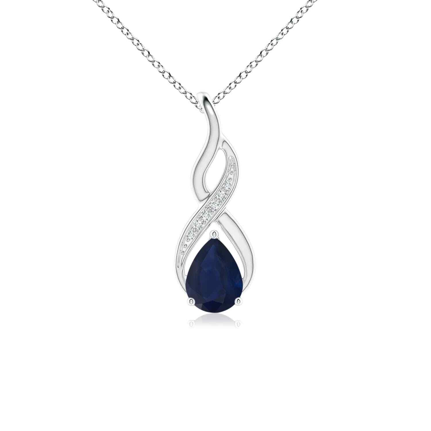 ANGARA 0.78 Ct Blue Sapphire Infinity Swirl Pendant with Diamonds in 14K Gold