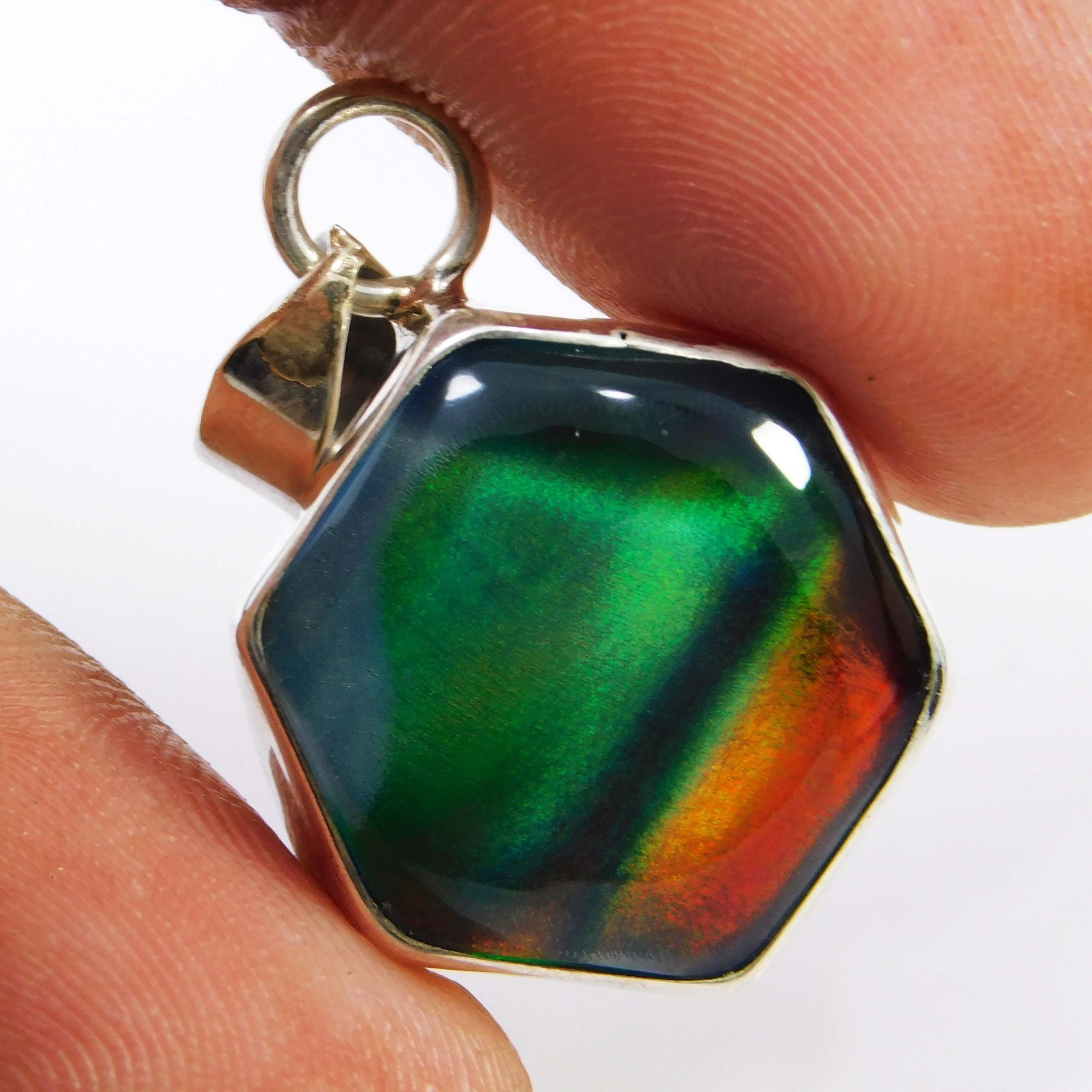 Certified 17.10 Ct Natural Aurora Opal Hexagon 925 Silver Pendant Jewelry Gift