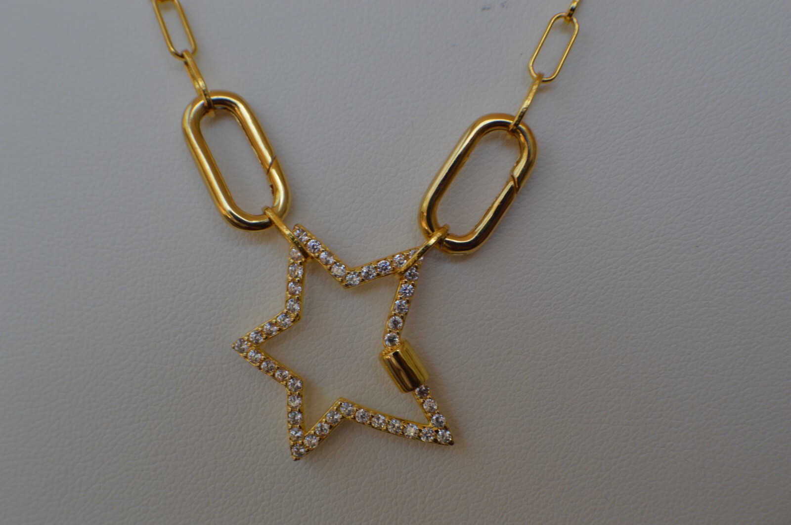 1.00ct Moissanite Paper Clip 18″ Star Chain in 14K Yellow Gold Over Fine Silver
