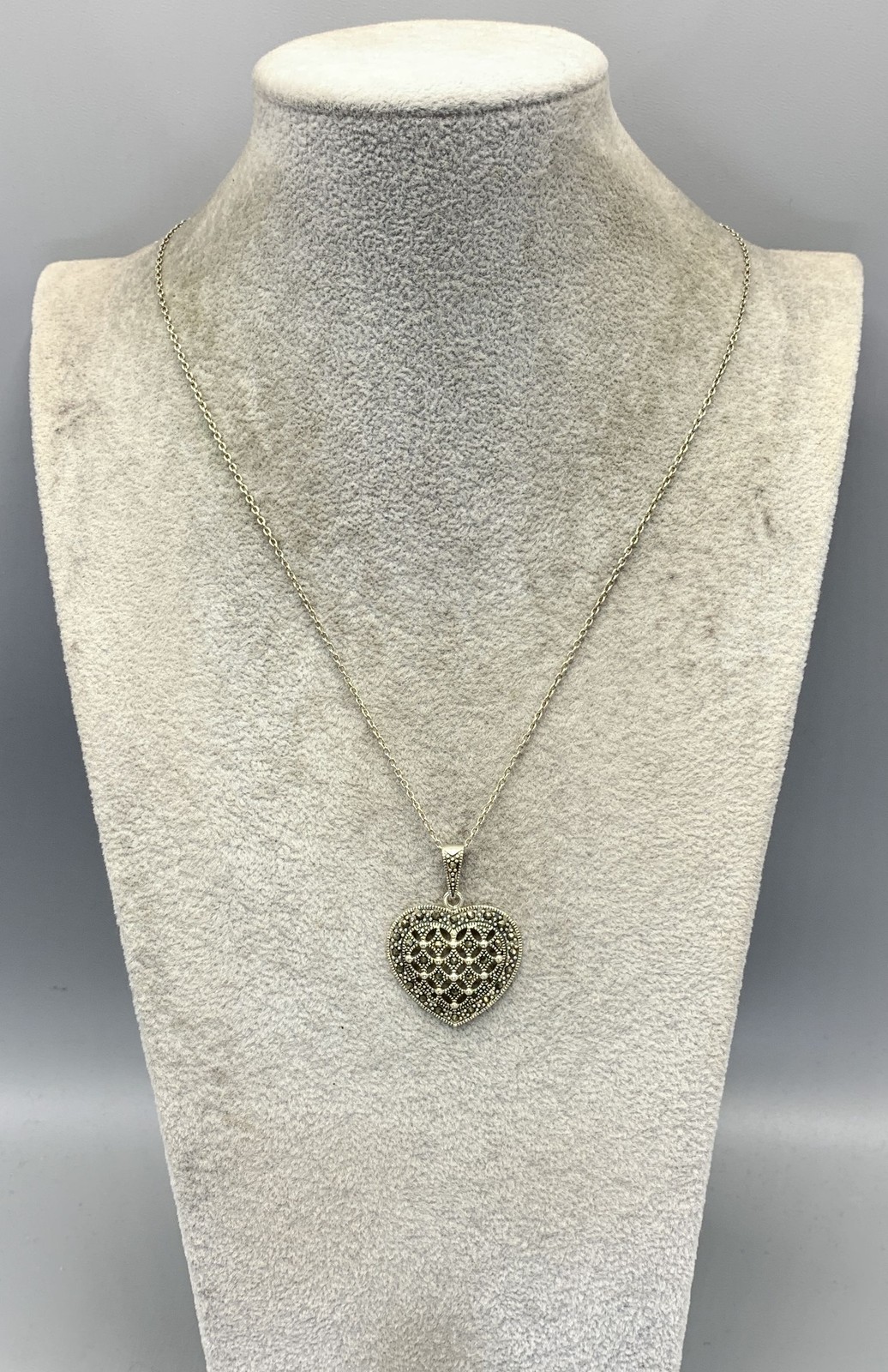 Sterling Silver, Marcasite Heart Pendant Necklace