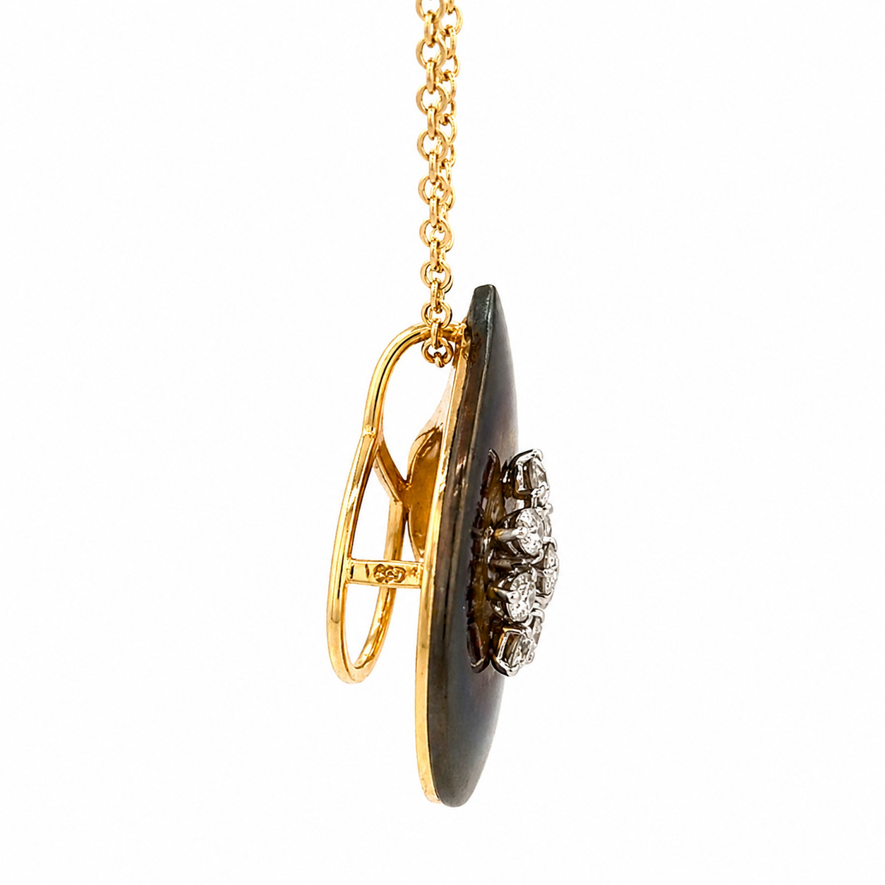 Natural Diamond Lotus Pendant Necklace 14K Yellow Gold, Floral Diamond Necklace
