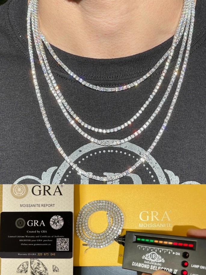 2-6.5mm VVS Moissanite Tennis Chain Necklace – 925 Sterling Silver – Pass Tester